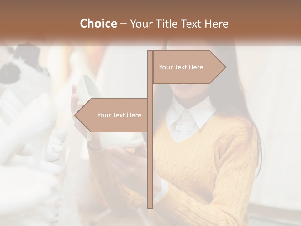 A Woman In A Yellow Sweater Is Holding A White Shoe PowerPoint Template