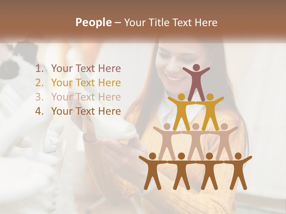 A Woman In A Yellow Sweater Is Holding A White Shoe PowerPoint Template