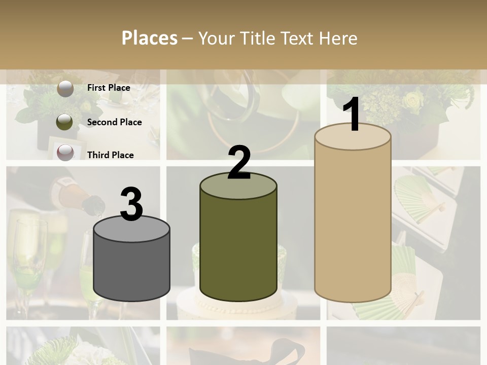 A Collage Of Green And White Wedding Decorations PowerPoint Template