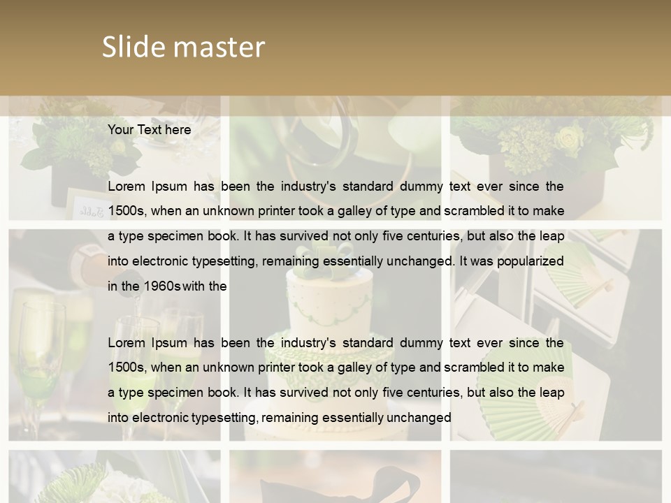 A Collage Of Green And White Wedding Decorations PowerPoint Template