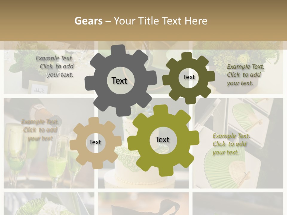 A Collage Of Green And White Wedding Decorations PowerPoint Template