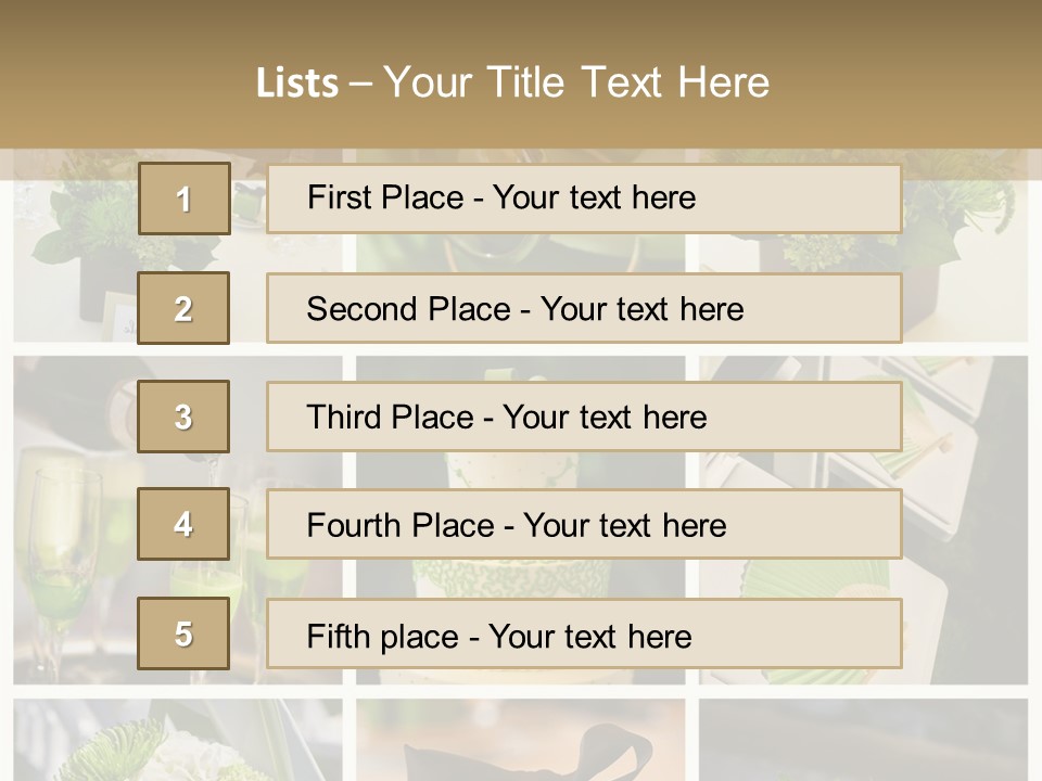 A Collage Of Green And White Wedding Decorations PowerPoint Template