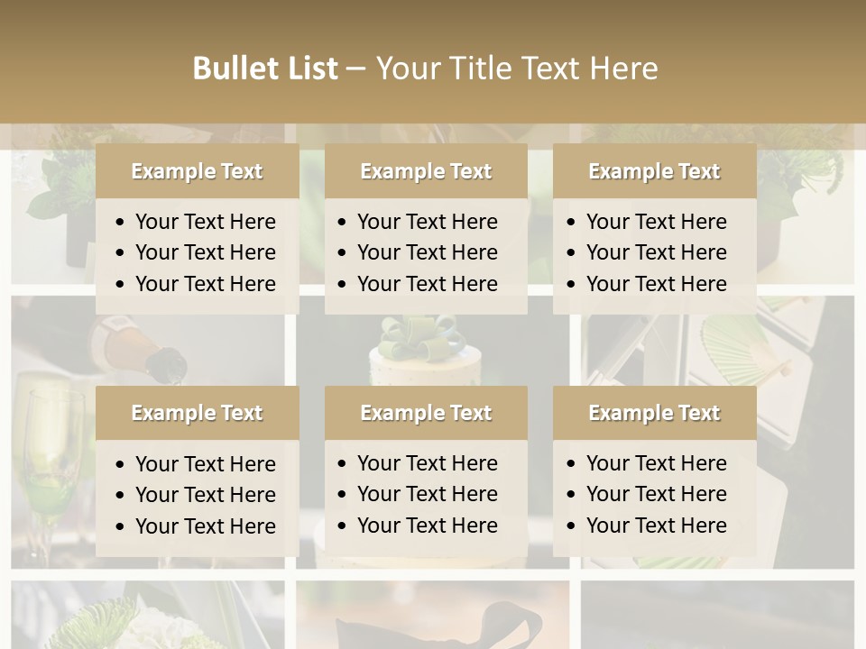 A Collage Of Green And White Wedding Decorations PowerPoint Template