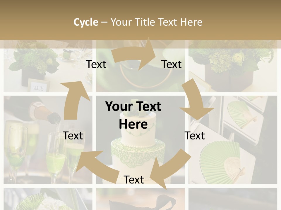 A Collage Of Green And White Wedding Decorations PowerPoint Template