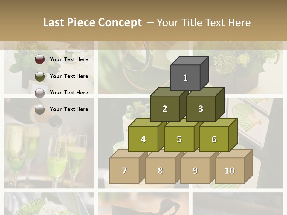 A Collage Of Green And White Wedding Decorations PowerPoint Template