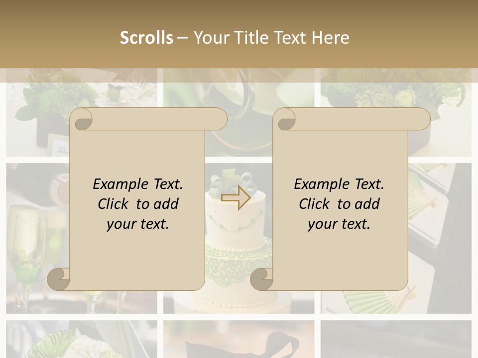 A Collage Of Green And White Wedding Decorations PowerPoint Template