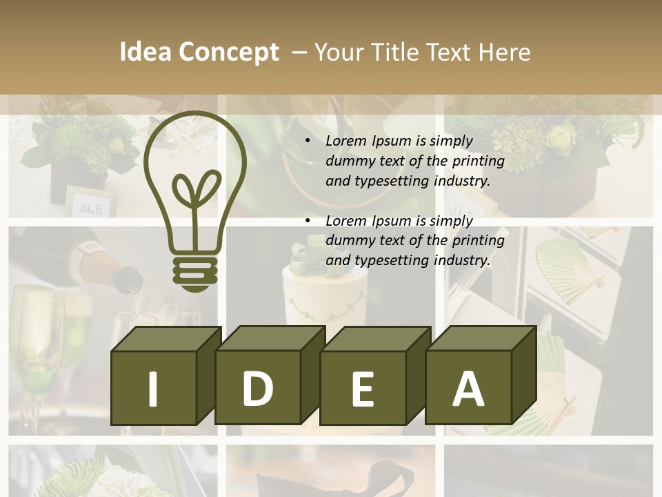 A Collage Of Green And White Wedding Decorations PowerPoint Template