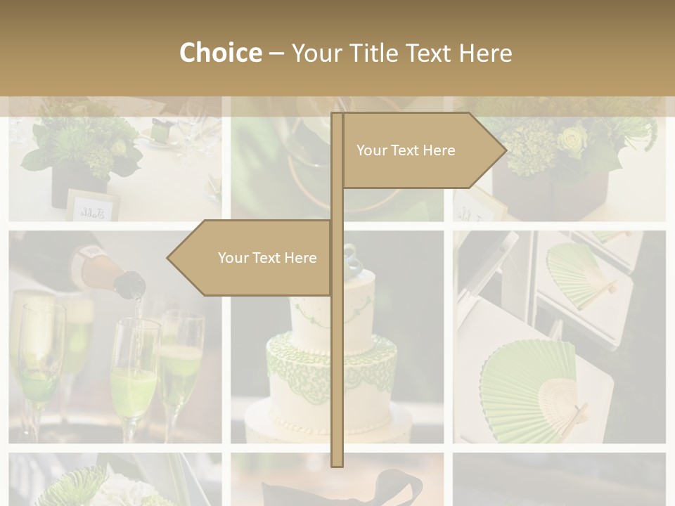 A Collage Of Green And White Wedding Decorations PowerPoint Template