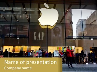 A Group Of People Standing Outside Of An Apple Store PowerPoint Template