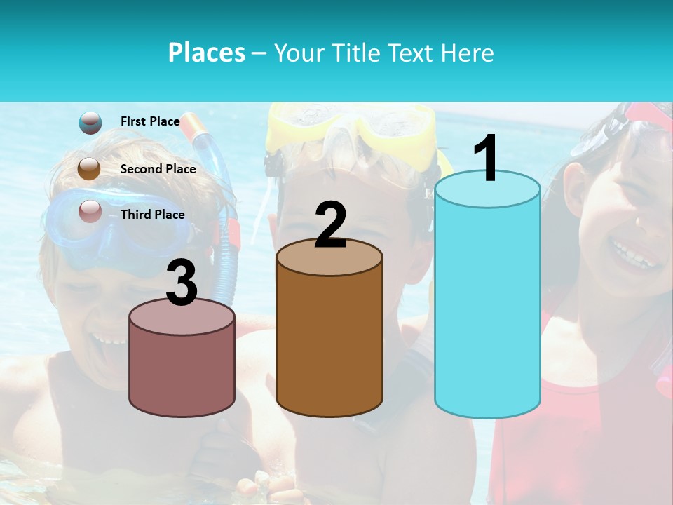 Three Children In The Water With Snorkels On Their Heads PowerPoint Template