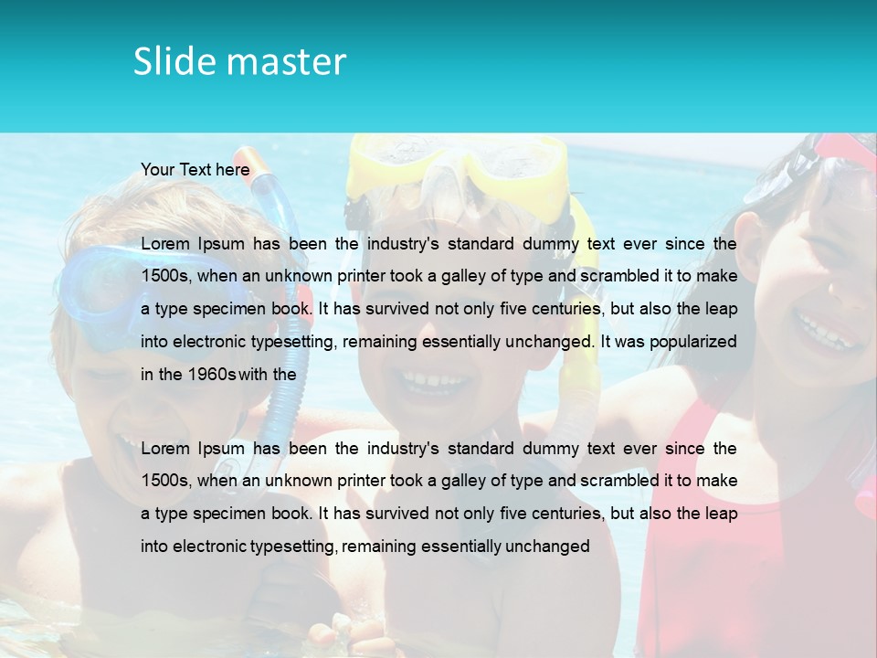 Three Children In The Water With Snorkels On Their Heads PowerPoint Template
