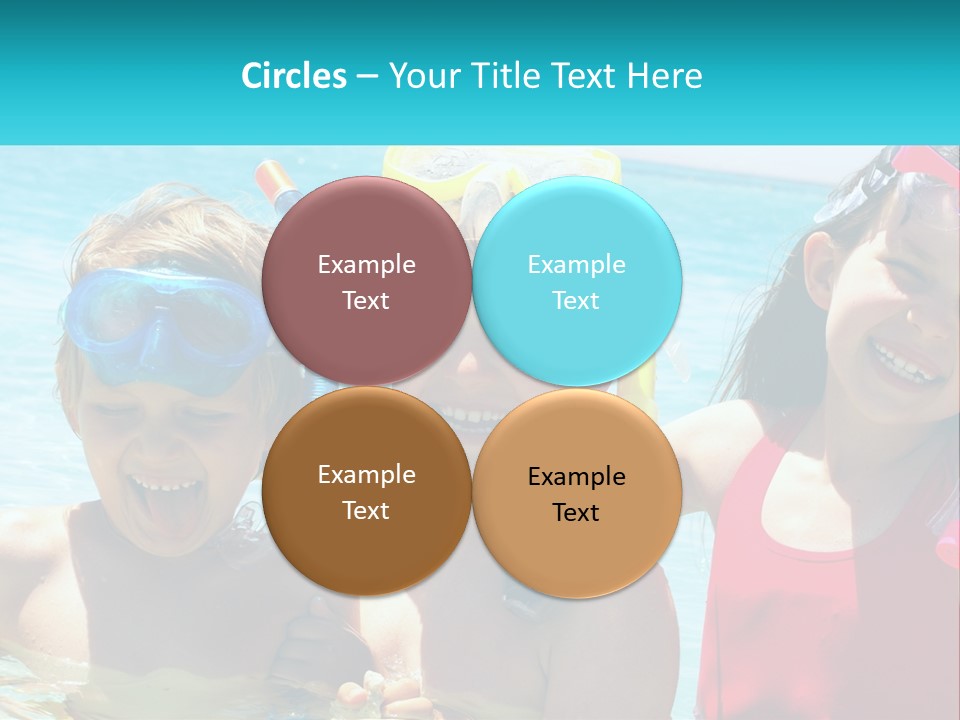 Three Children In The Water With Snorkels On Their Heads PowerPoint Template