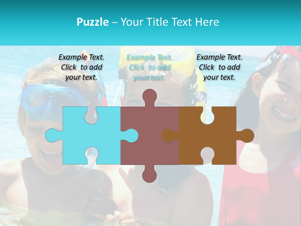 Three Children In The Water With Snorkels On Their Heads PowerPoint Template