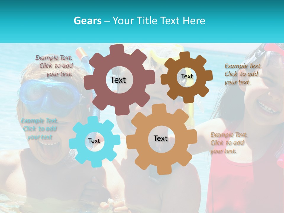 Three Children In The Water With Snorkels On Their Heads PowerPoint Template