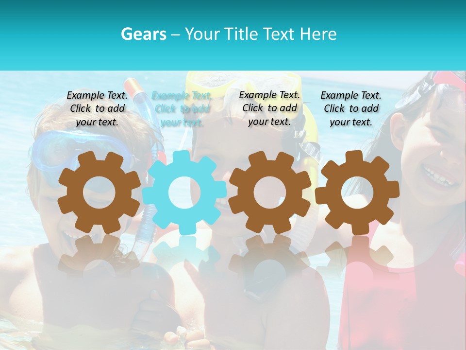 Three Children In The Water With Snorkels On Their Heads PowerPoint Template