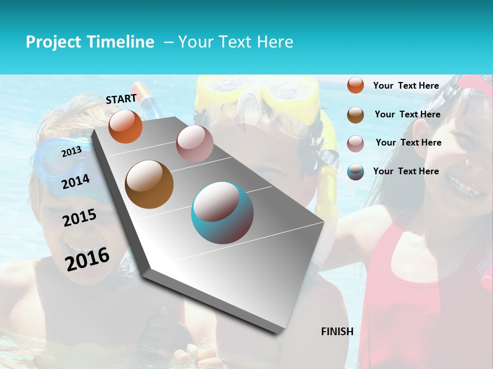 Three Children In The Water With Snorkels On Their Heads PowerPoint Template