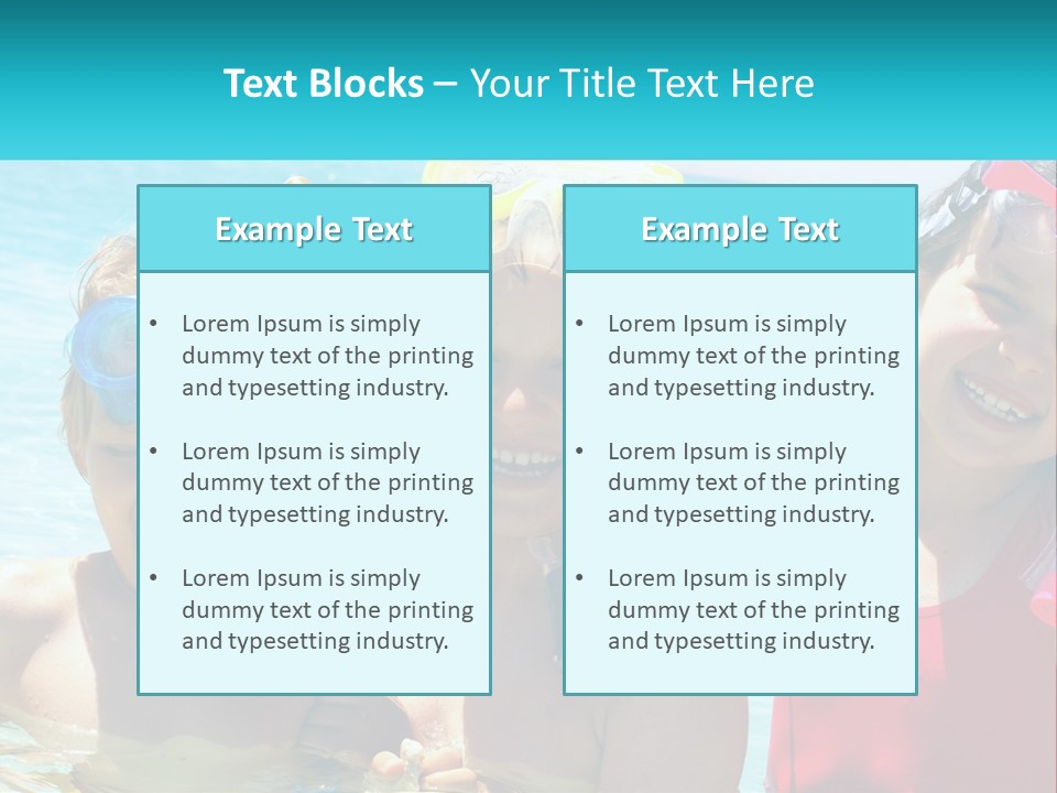 Three Children In The Water With Snorkels On Their Heads PowerPoint Template