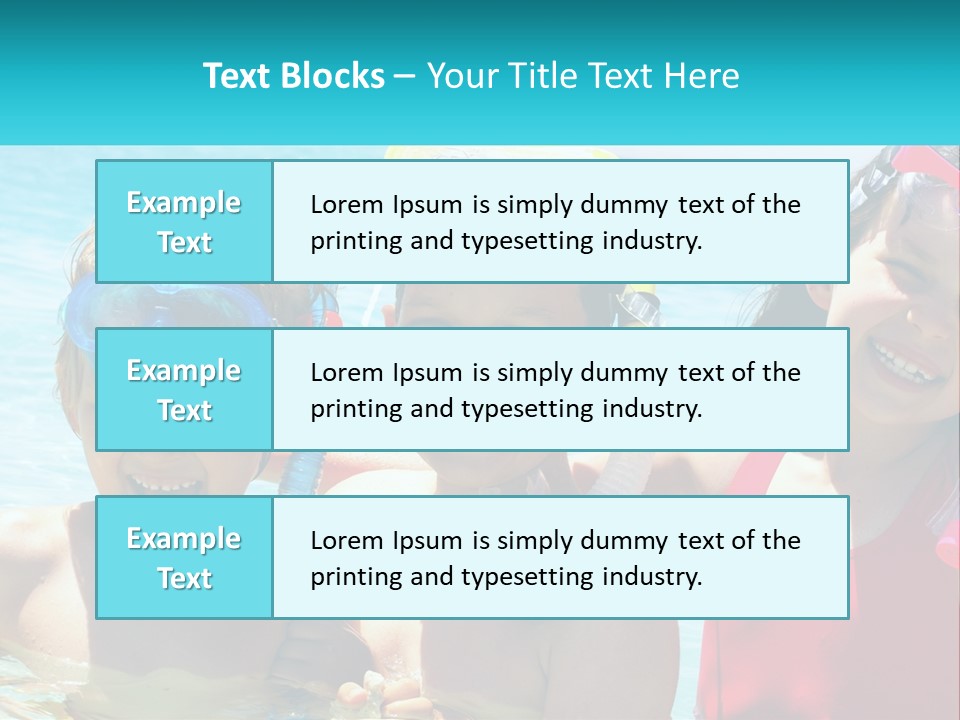 Three Children In The Water With Snorkels On Their Heads PowerPoint Template