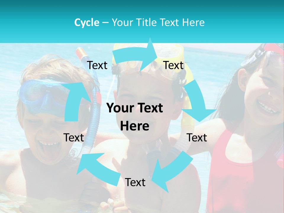 Three Children In The Water With Snorkels On Their Heads PowerPoint Template