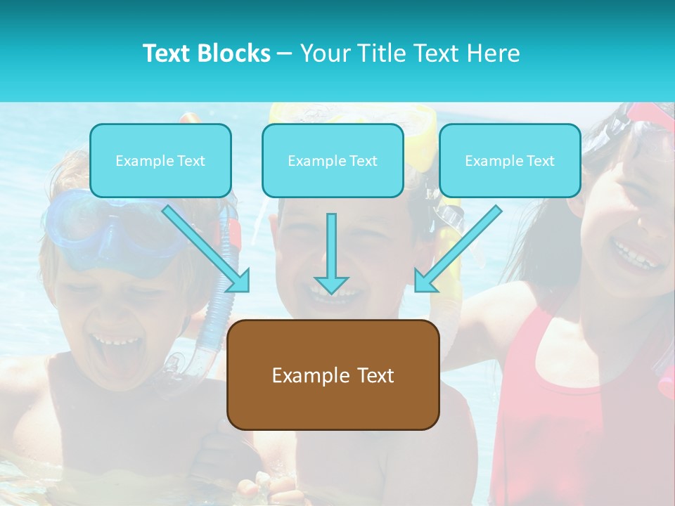 Three Children In The Water With Snorkels On Their Heads PowerPoint Template