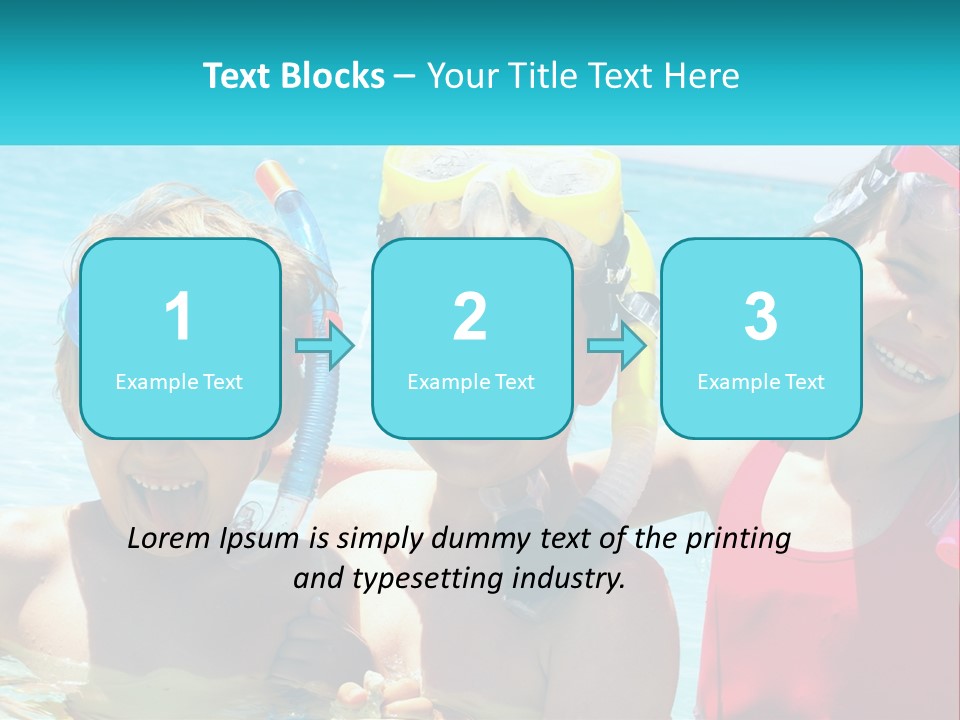 Three Children In The Water With Snorkels On Their Heads PowerPoint Template