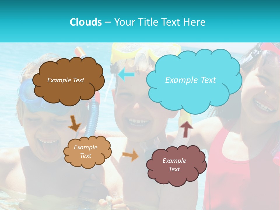 Three Children In The Water With Snorkels On Their Heads PowerPoint Template