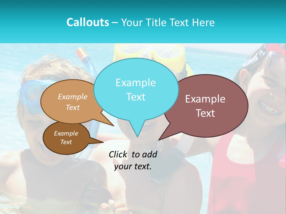 Three Children In The Water With Snorkels On Their Heads PowerPoint Template