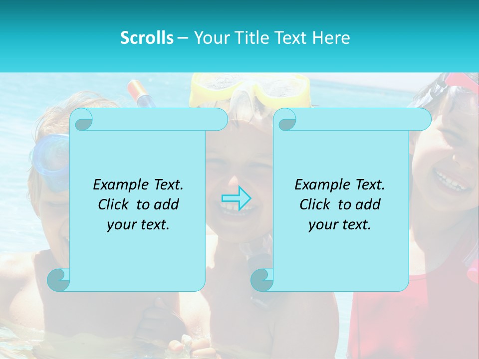 Three Children In The Water With Snorkels On Their Heads PowerPoint Template