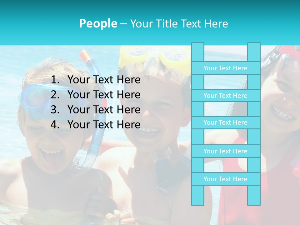 Three Children In The Water With Snorkels On Their Heads PowerPoint Template