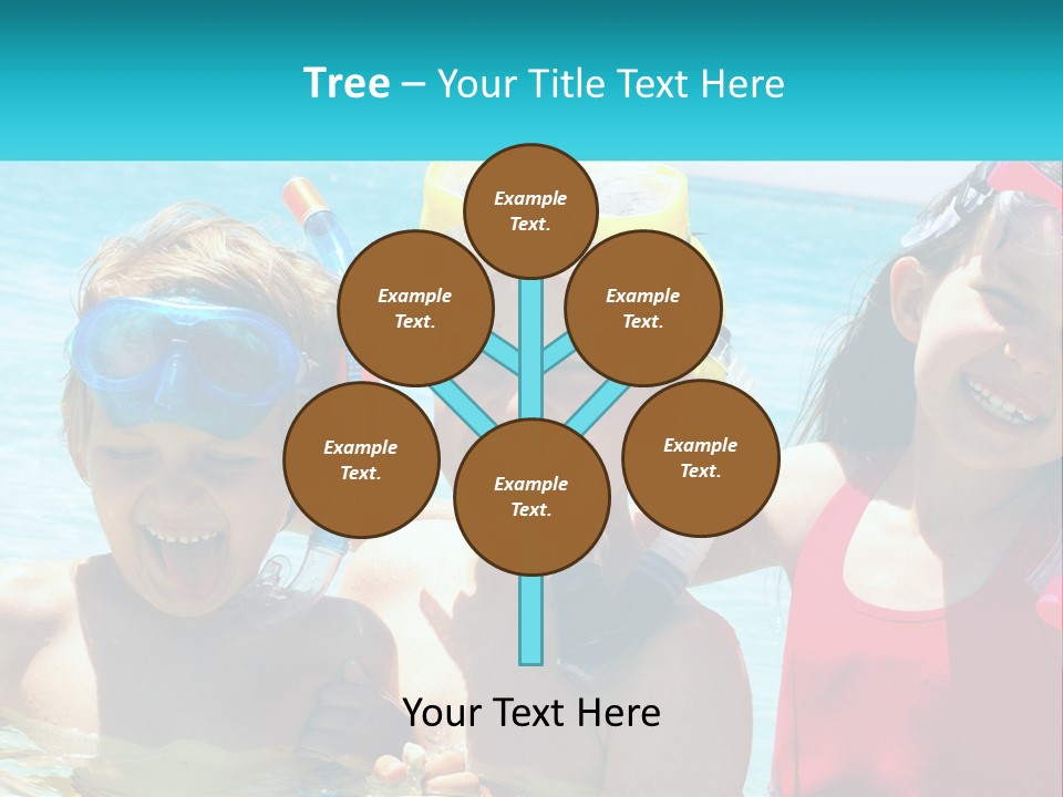 Three Children In The Water With Snorkels On Their Heads PowerPoint Template