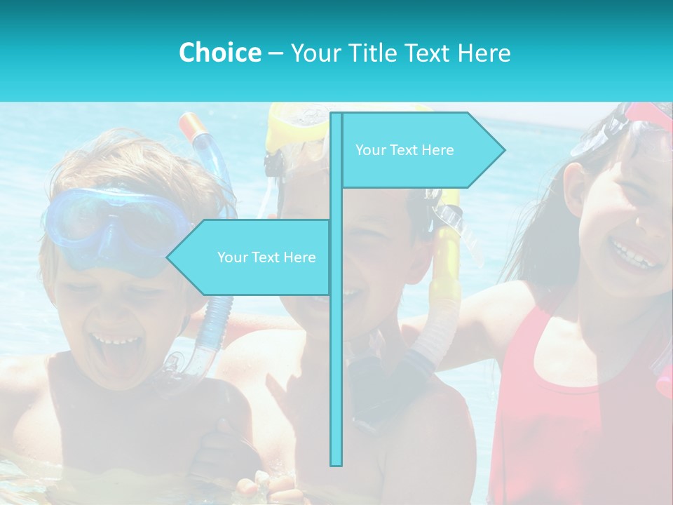 Three Children In The Water With Snorkels On Their Heads PowerPoint Template