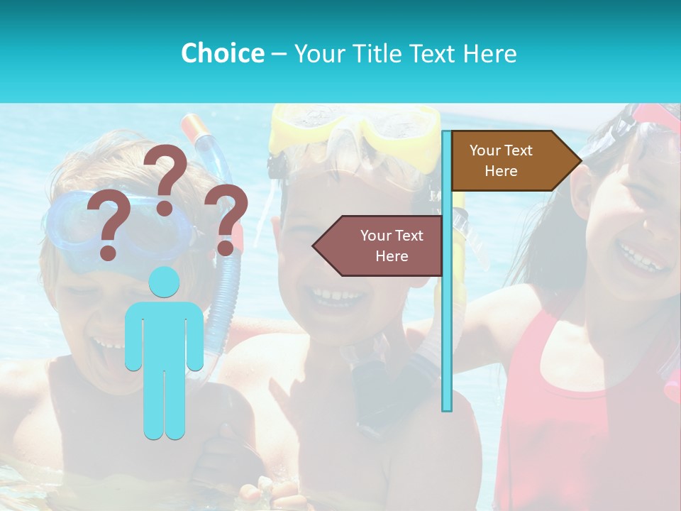 Three Children In The Water With Snorkels On Their Heads PowerPoint Template