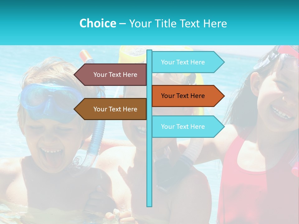 Three Children In The Water With Snorkels On Their Heads PowerPoint Template