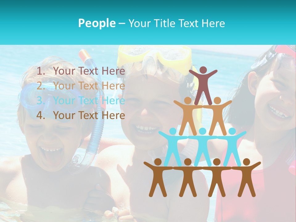 Three Children In The Water With Snorkels On Their Heads PowerPoint Template