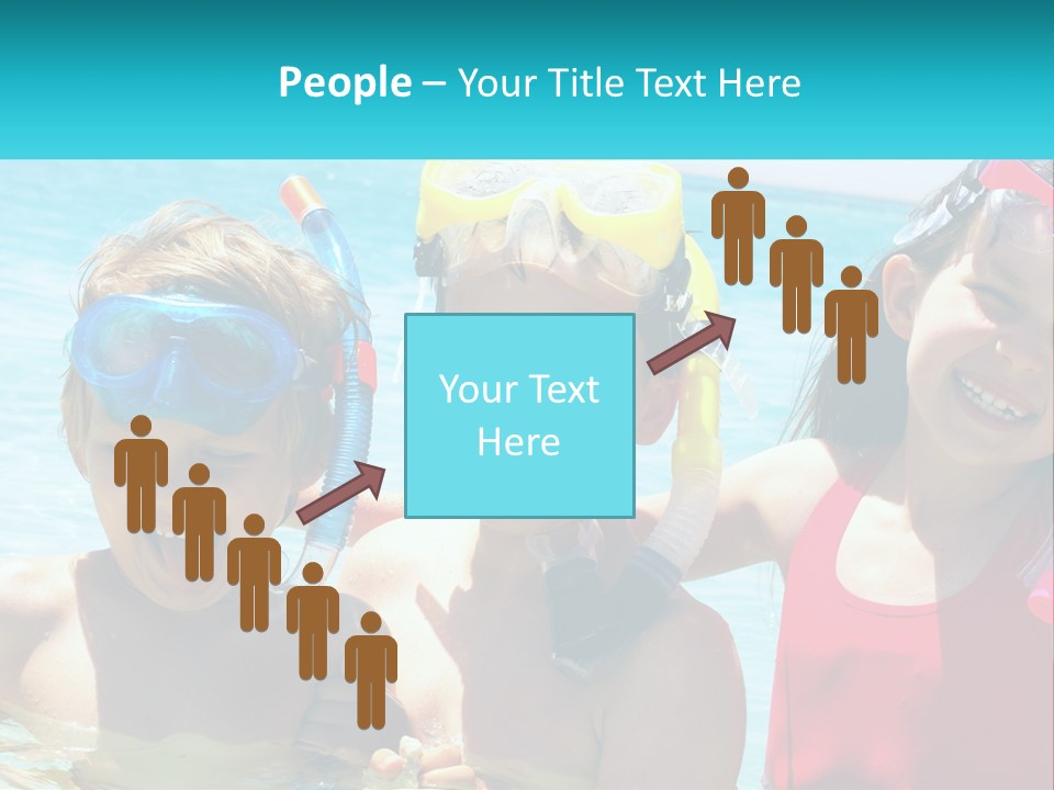 Three Children In The Water With Snorkels On Their Heads PowerPoint Template