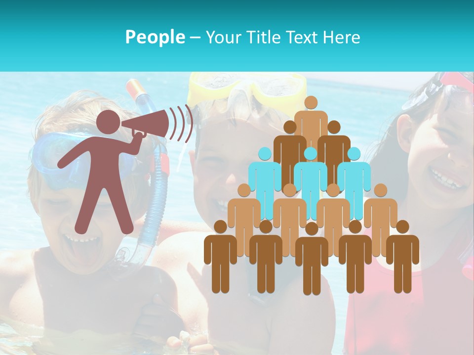 Three Children In The Water With Snorkels On Their Heads PowerPoint Template