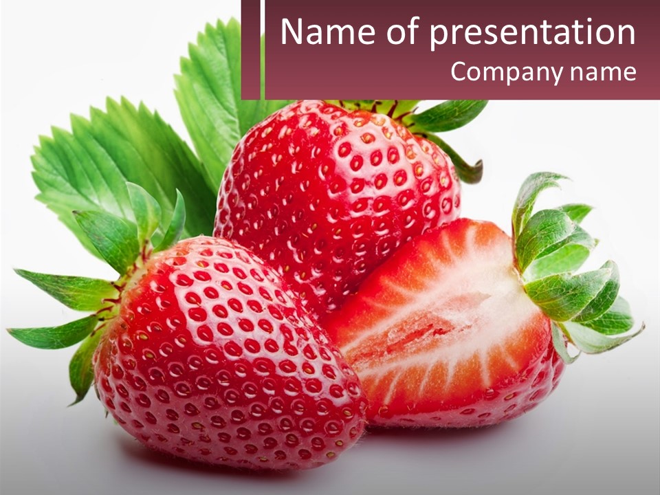 Two Strawberries With Leaves On A White Background PowerPoint Template