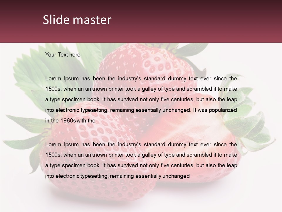 Two Strawberries With Leaves On A White Background PowerPoint Template