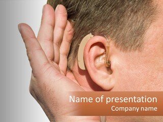 A Man Wearing A Pair Of Earplugs In His Ear PowerPoint Template