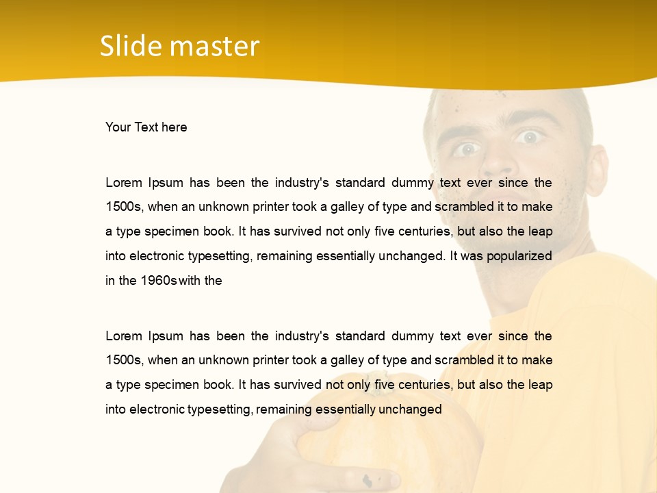 A Man In A Yellow Shirt Holding A Pumpkin PowerPoint Template