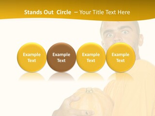A Man In A Yellow Shirt Holding A Pumpkin PowerPoint Template