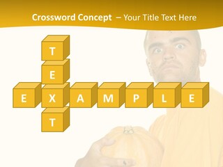 A Man In A Yellow Shirt Holding A Pumpkin PowerPoint Template