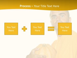 A Man In A Yellow Shirt Holding A Pumpkin PowerPoint Template