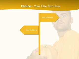 A Man In A Yellow Shirt Holding A Pumpkin PowerPoint Template