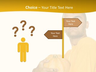 A Man In A Yellow Shirt Holding A Pumpkin PowerPoint Template