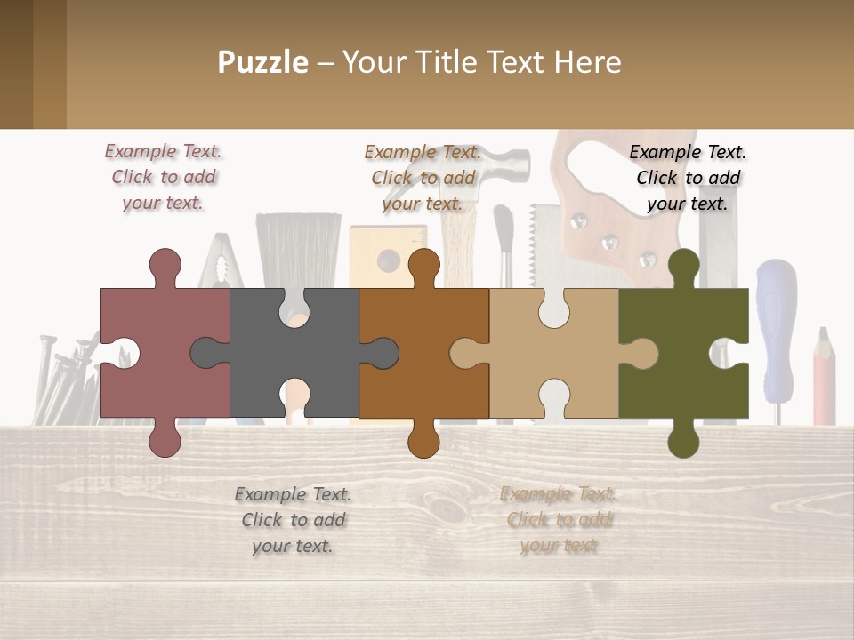 A Bunch Of Tools On A Wooden Table PowerPoint Template