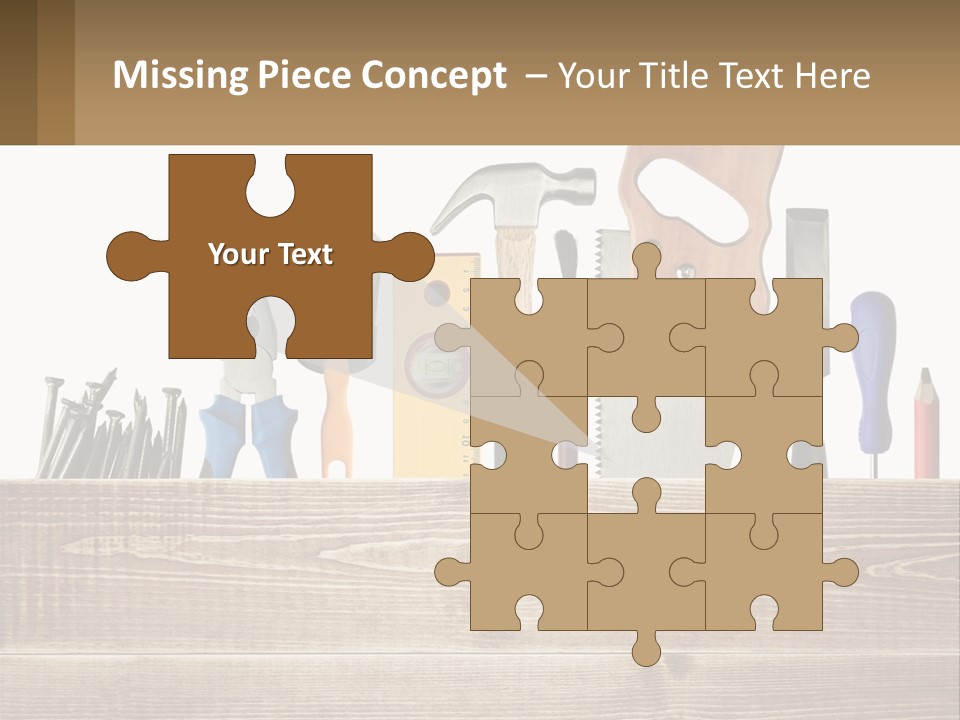 A Bunch Of Tools On A Wooden Table PowerPoint Template