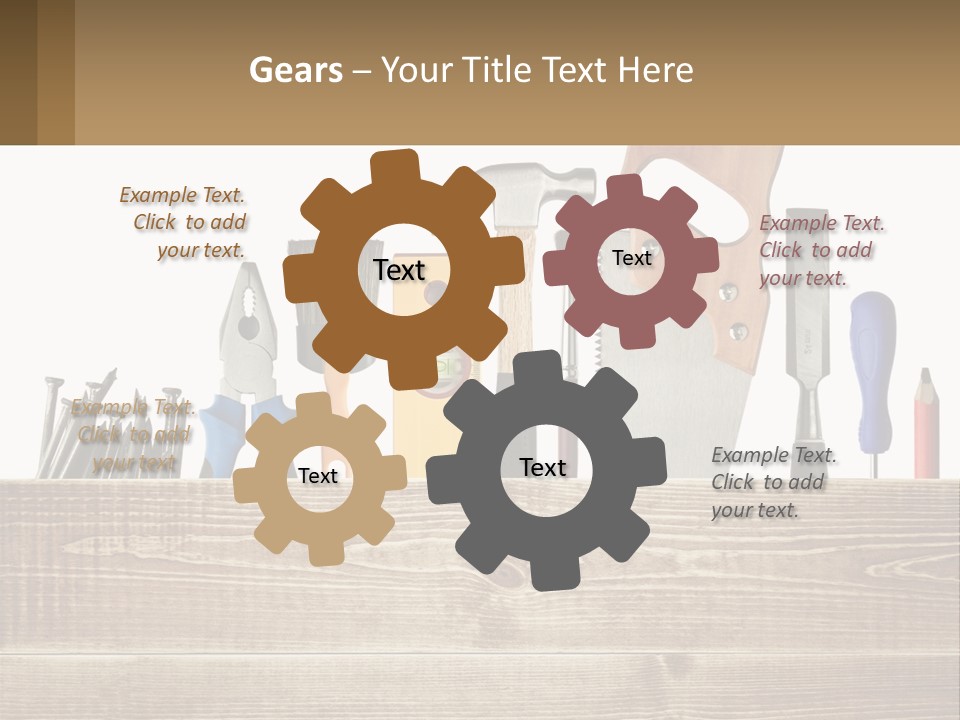 A Bunch Of Tools On A Wooden Table PowerPoint Template