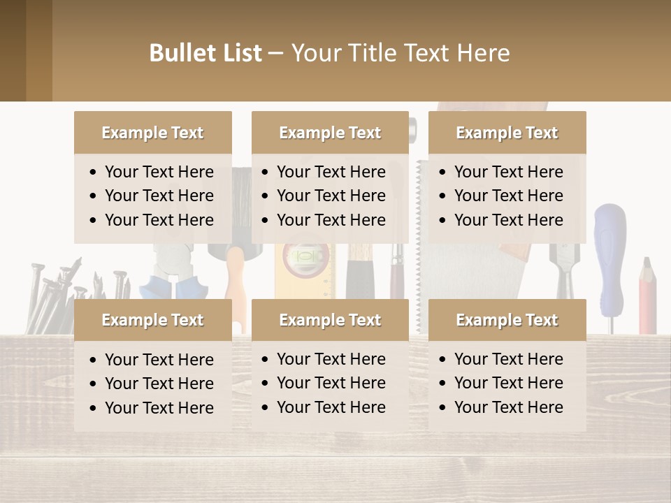 A Bunch Of Tools On A Wooden Table PowerPoint Template