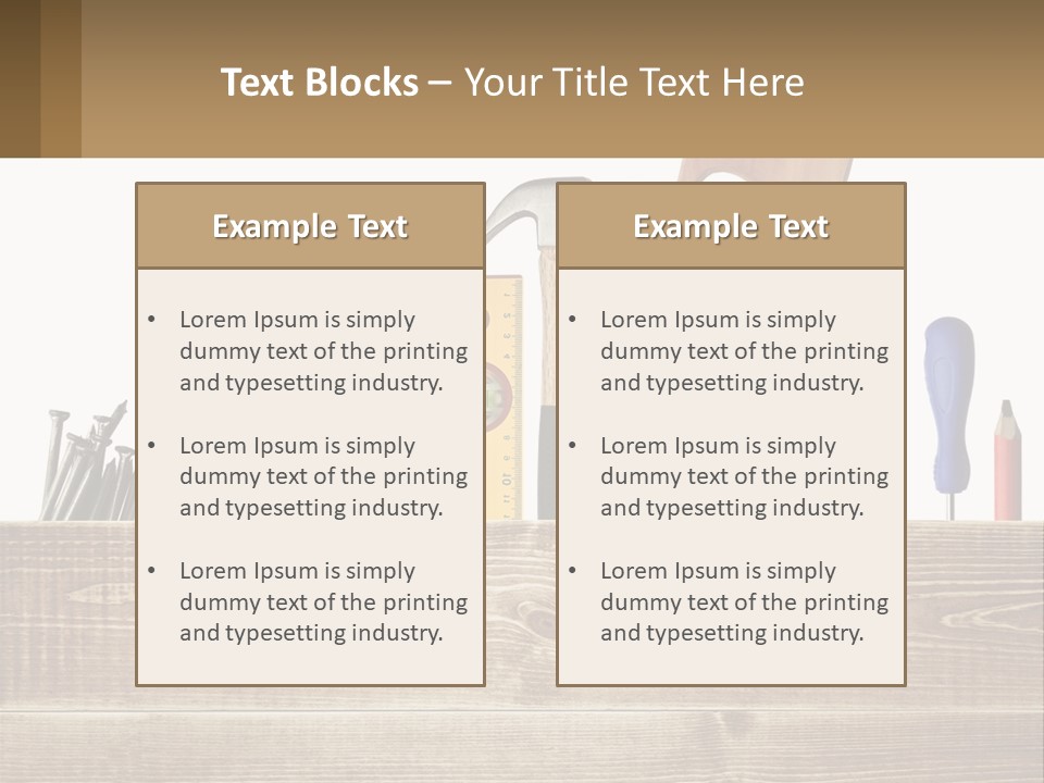 A Bunch Of Tools On A Wooden Table PowerPoint Template